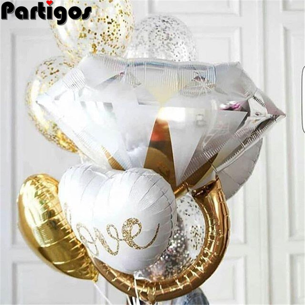 1set 18inch Round White Gold Glitter Print Mr&Mrs LOVE Foil Balloons bride to be marriage Wedding Valentine's Day Air Globos