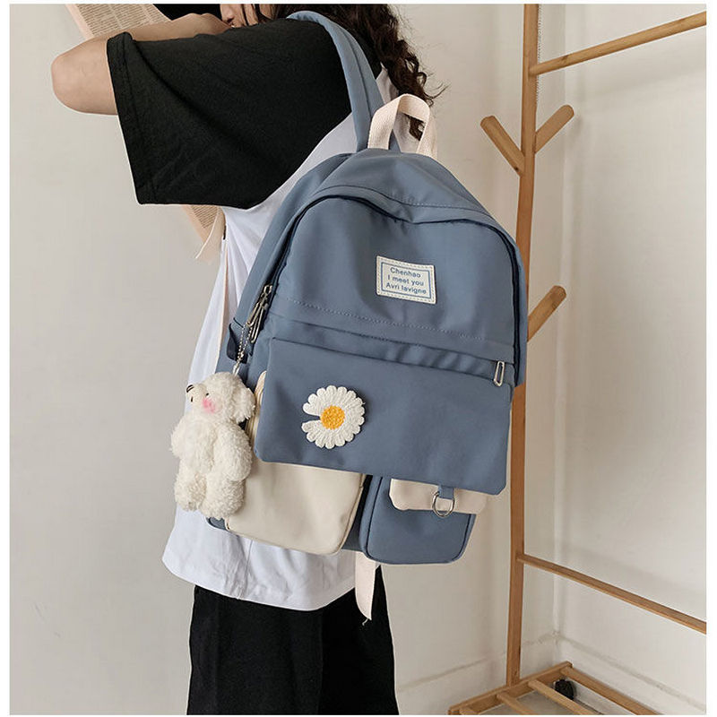 Xpoko Back to School   School Bags for Teenage Girls Backpack School Women Nylon Bookbags Soft Solid Panelled Flowers Student Schoolbag