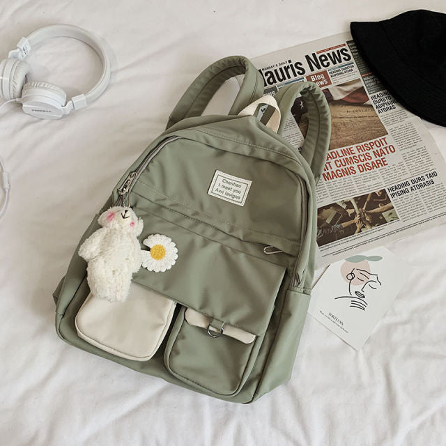 Xpoko School Bags for Teenage Girls Backpack School Women Nylon Bookbags Soft Solid Panelled Flowers Student Schoolbag