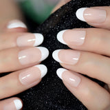 Xpoko  back to school Salon Acrylic French Nails Short Length Ombre Round French Tips Glitter Pattern White Thin False Nail 24 Ct2022513