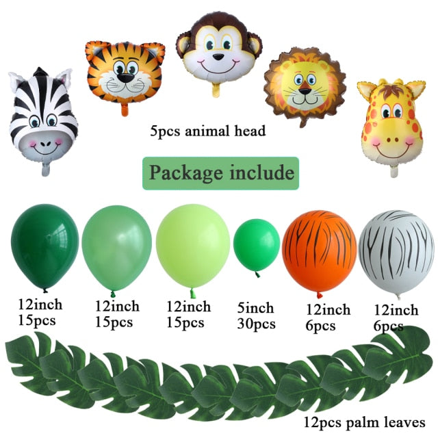 106pcs Animal Balloons Garland Kit Jungle Safari Theme Party Supplies Favors Kids Boys Birthday Party Baby Shower Decorations