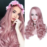 Xpoko back to school  Long Ombre Brown Wavy Wig Blonde Pink Purple Pink Black Gray Synthetic Wig For Women Cosplay Hair High Density Temperature