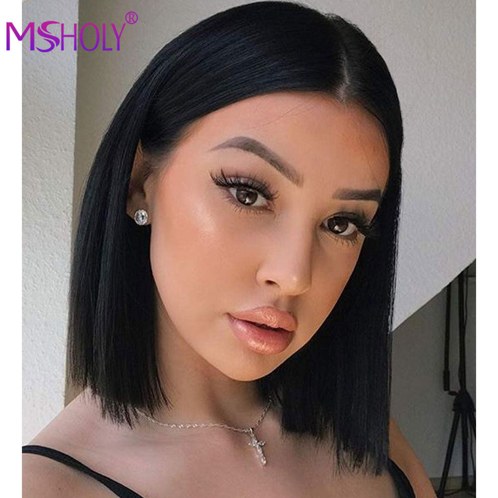 Black Bob Wigs For Women 12 Inch Short Straight Hair Wig Ombre Brown Natural High Temperature Synthetic Wigs Daily Party Msholy