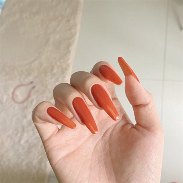 Xpoko Super Long Fake Nails Coffin Glossy Artificial Plastics Impress Press On Nails False Girls Ballerina full cover Fingernails Tips
