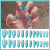 24Pcs/Set Blue Sky White Cloud Pattern Design False Nail French Stiletto Full Cover Fake Nails Glue DIY Manicure Nail Art Tools2022513