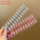 24Pcs/Set Blue Sky White Cloud Pattern Design False Nail French Stiletto Full Cover Fake Nails Glue DIY Manicure Nail Art Tools2022513