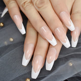 Xpoko back to school Salon Acrylic French Nails Short Length Ombre Round French Tips Glitter Pattern White Thin False Nail 24 Ct