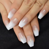 Xpoko  back to school Salon Acrylic French Nails Short Length Ombre Round French Tips Glitter Pattern White Thin False Nail 24 Ct2022513