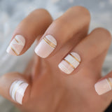 Xpoko back to school Salon Acrylic French Nails Short Length Ombre Round French Tips Glitter Pattern White Thin False Nail 24 Ct