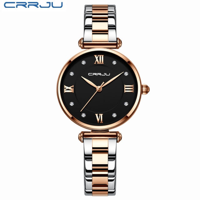 Women Watch CRRJU Fashion Luxury Blue Watch for Women Casual Waterproof Quartz Ladies Stainless Steel Watch relogio feminino