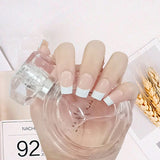 24pcs/box fake nails french manicure oval head white and silver rim design artificial nails with press glue for girls