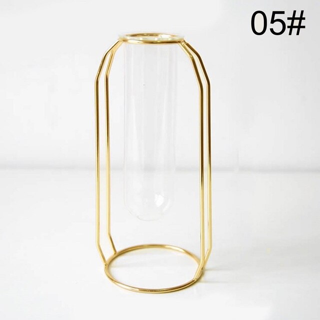 Xpoko fall decor ideas for the home Nordic Golden Iron Glass Vase Hydroponic Plant Flower Vase Geometric Plant Holder Terrarium Tabletop Office Home Decoration NEW