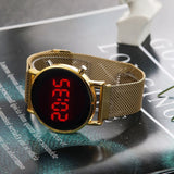 Luxury Rose Gold Digital Red LED Dial Watches For Women Stainless Steel Belt Quartz Watch Ladies Magnet Clock Drop Ship