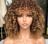Xpoko Afro Kinky Curly Wig With Bangs Short Synthetic Wigs For Black Women Omber Brown Blonde Glueless Cosplay Hair High Temperature