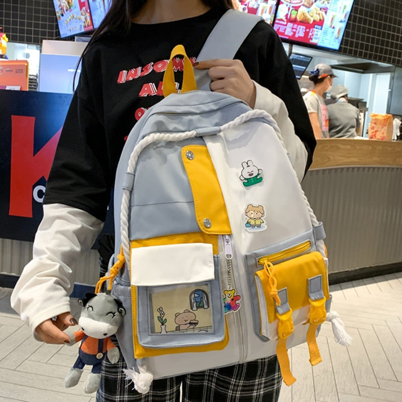 2022 Women Backpack Bags WaterProof Nylon Patchwork Kawaii Shoulders Bag for Girls Casual Contrast Color Female SchoolBag