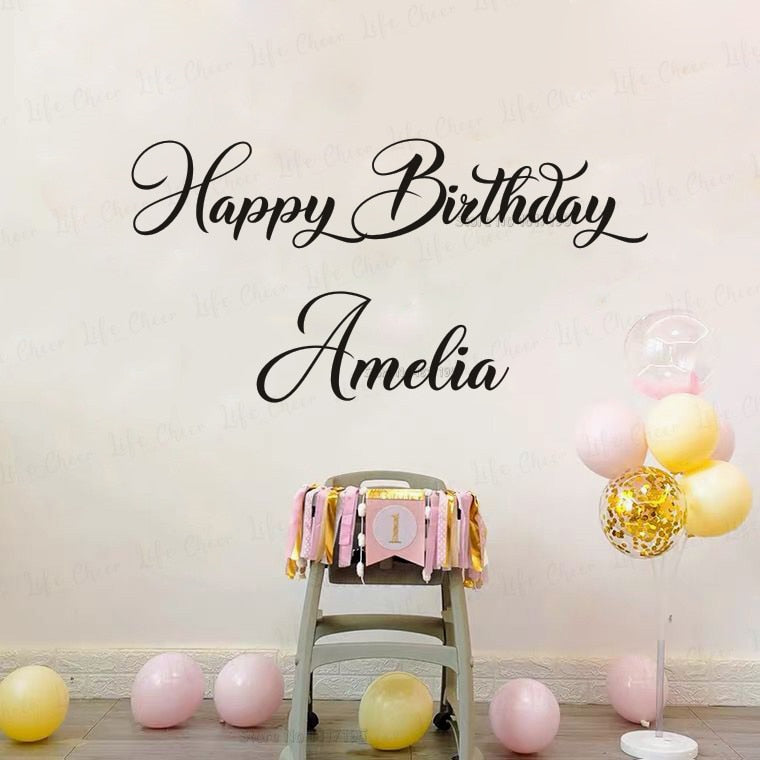 Happy Birthday Sign Vinyl Wall Board Sticker Parties Custom Kids Name Wall Art Decals Anniversaire Personalized Home Decoration
