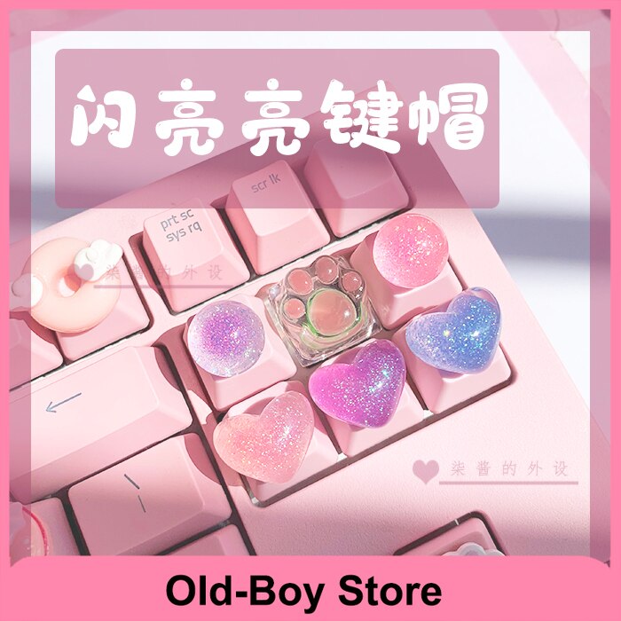 Handmade keycaps love ball cute transparent pink three-dimensional crystal keycaps personalized mechanical keyboard R4 height