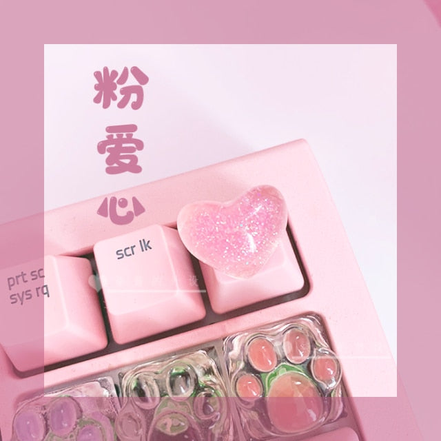 Handmade keycaps love ball cute transparent pink three-dimensional crystal keycaps personalized mechanical keyboard R4 height