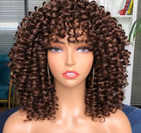 Xpoko Afro Kinky Curly Wig With Bangs Short Synthetic Wigs For Black Women Omber Brown Blonde Glueless Cosplay Hair High Temperature