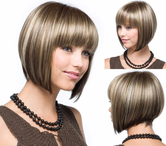Short Bob Straight Wigs Blonde Color Synthetic Wig For Women Natural Heat Resistant Hair