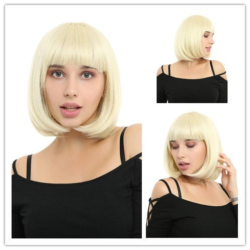 Short Bob Straight Wigs Blonde Color Synthetic Wig For Women Natural Heat Resistant Hair