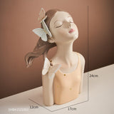 Fairy Tale Girl Sculpture Resin Tabletop Girl Statue Modern Home Decor Craft Creative Characters with Metal Tray Gold Gifts