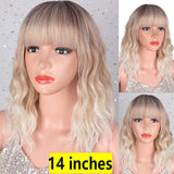 Vigorous Short Wavy Wig with Bangs Black Synthetic Wigs for Women Natural Brown Mixed Black Hair Bob Wigs Heat Resistant Fiber