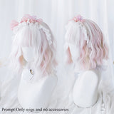 Ailiade Short Wavy Wig With Bangs Red Green Blonde Purple Pink Synthetic Cosplay Lolita Wig Cute Girl Lady Anime Wigs For Women
