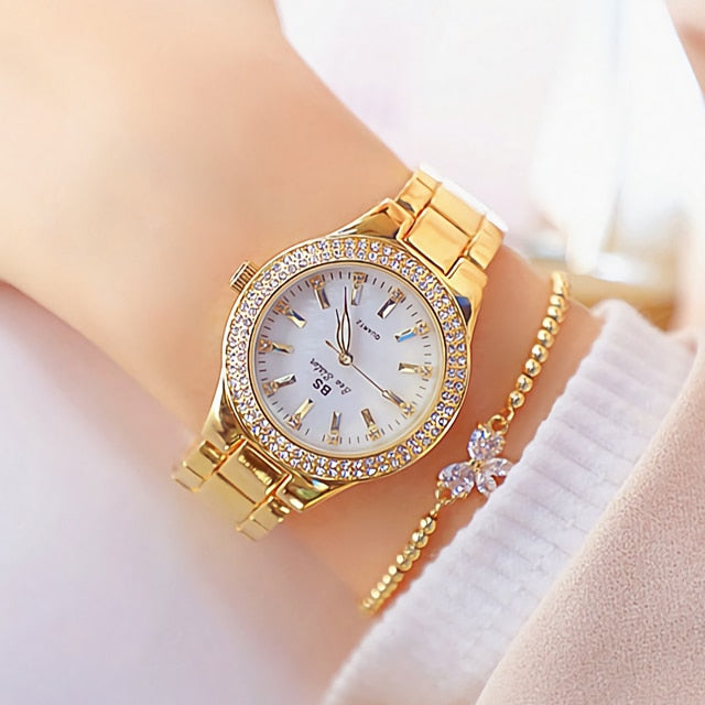 2022 Gold Ladies Wrist Watches Dress Watch Women Crystal Diamond Watches Stainless Steel Silver Clock Women Montre Femme
