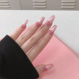 Xpoko 24Pcs Middle Length Ballerina Nude Pink Color False Nails Design With Heart Pattern DIY Artificial Fake Nails With Press Glue