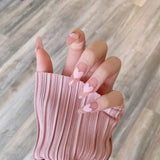 Xpoko 24Pcs Middle Length Ballerina Nude Pink Color False Nails Design With Heart Pattern DIY Artificial Fake Nails With Press Glue1014