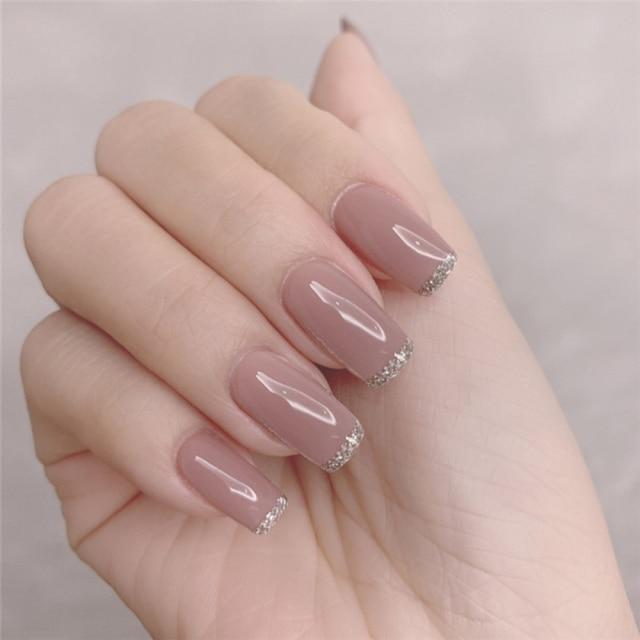 24Pcs Middle Length Ballerina Nude Pink Color False Nails Design With Heart Pattern DIY Artificial Fake Nails With Press Glue-1