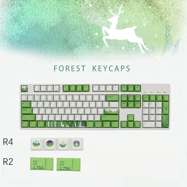 110 Keys Forest Theme Keycap Set Cherry Profile 5-Sided Dye-Sublimation PBT Keycaps for 61/87/104 Keys Mechanical Keyboard
