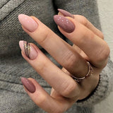 Xpoko 24pcs Glitter Detachable False Nails Ballerina Pink Wearable Fake Nails Full Cover Nail Tips fake nail with design Manicure Tool