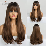 Black Brown Golden Highlight Wigs Long Wavy Synthetic Hair Wigs with Bangs Heat Resistant Cosplay Wigs for Black Women
