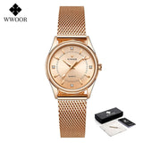 WWOOR Women Watches Brand Luxury Diamond Dress Quartz Ladies Wrist Watch Stainless Steel Watches Bracelets For Female Gift Clock