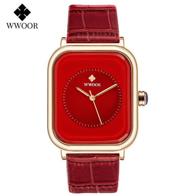 2022 WWOOR Ladies Watch Fashion White Square Wrist Watch Simple Ladies Top Brand Luxury Leather Dress Casual Watches Reloj Mujer