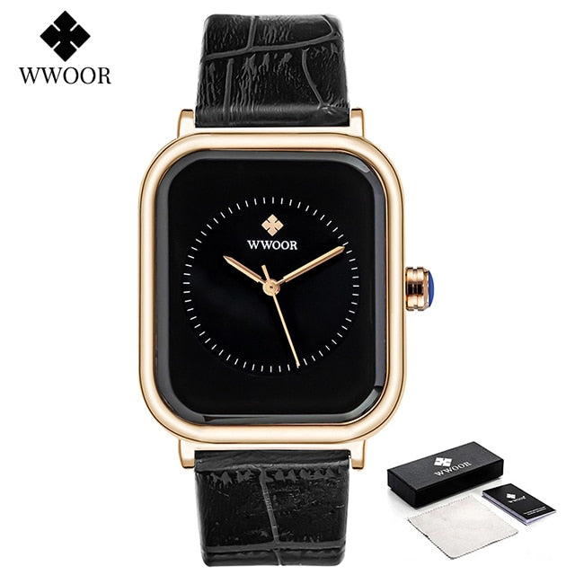 2022 WWOOR Ladies Watch Fashion White Square Wrist Watch Simple Ladies Top Brand Luxury Leather Dress Casual Watches Reloj Mujer