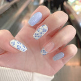 24Pcs/Set Blue Sky White Cloud Pattern Design False Nail French Stiletto Full Cover Fake Nails Glue DIY Manicure Nail Art Tools2022513