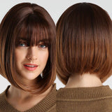 Pink Black Ombre Short Bob Wigs for Women Synthetic Straight Wig with Bangs Natural Cosplay Wigs Heat Resistant