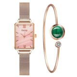 Dropshipping Fashion Women Watch Bracelet Set Green Dial Luxury Ladies Watches Simple Rose Gold Mesh Female Quartz Clock