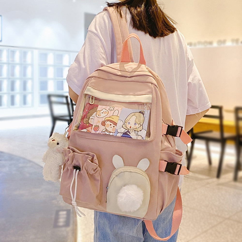 Cute Student College Backpack Female Clear Drawstring School Bag Girl Laptop Harajuku Backpack Kawaii Transparent Women Bag Book