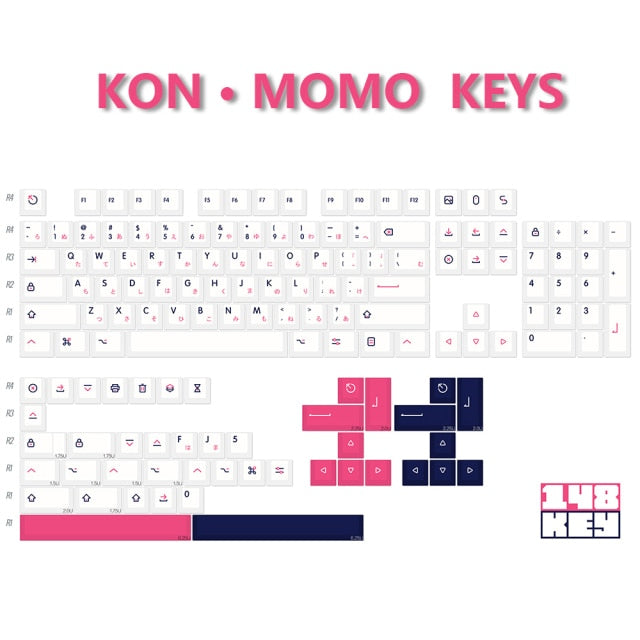148 Keys Kon Momo Keycaps Dye Sublimation PBT  Cherry Profile Key Caps For MX Switch Mechanical Keyboard