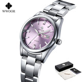 Montre Femme 2021 WWOOR Fashion Ladies Watches Waterproof Quartz Silver Clock Women Automatic Date Dress Wrist Watch Reloj Mujer