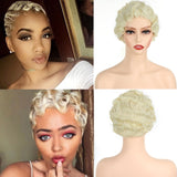 Xpoko Short Curly Cosplay Wig Black Finger Waves African Afro Natural Hair Synthetic Wigs For Black Women Heat Resistant