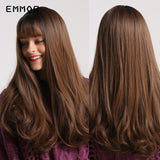 Emmor Synthetic Hair Wigs with Bangs Long Straight Wigs for Women Heat Resistant Ombre Black Brown Golden Blonde Cosplay Wigs