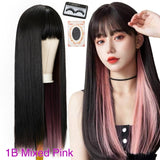 Leeons Lolita Cosplay Wig Half Green Half Black Wig Long Straight Wig With Bangs Cosplay Wig Two Tone Ombre Wigs Synthetic Wigs