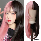 Long Straight Wigs Bangs Cosplay Wigs For Women Black Golden Gray Party Lolita False Hair Wigs