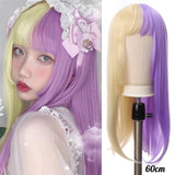 Long Straight Wigs Bangs Cosplay Wigs For Women Black Golden Gray Party Lolita False Hair Wigs