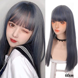 Long Straight Wigs Bangs Cosplay Wigs For Women Black Golden Gray Party Lolita False Hair Wigs